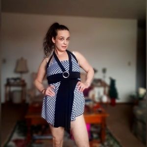 Black m white mini dress